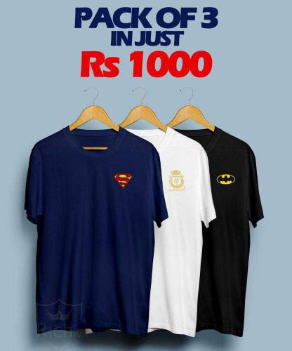 cotton jersey printed crew neck t-shirt of 3 pcs