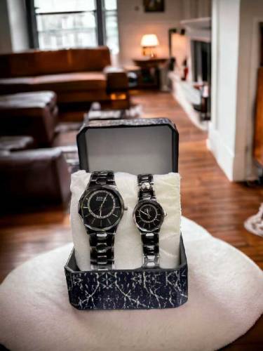Couple's Quratz Movement Analogue Watch With Chain Strap-2 Pcs 