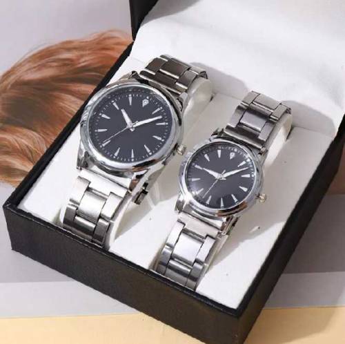 2pcs Classic Simple Quartz Watches Stainless Steel Watch Couple Watch