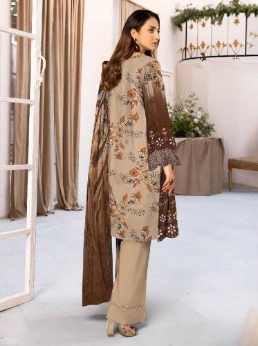 Exquisite Brown Linen Suit with Embroidered Chikankari Design