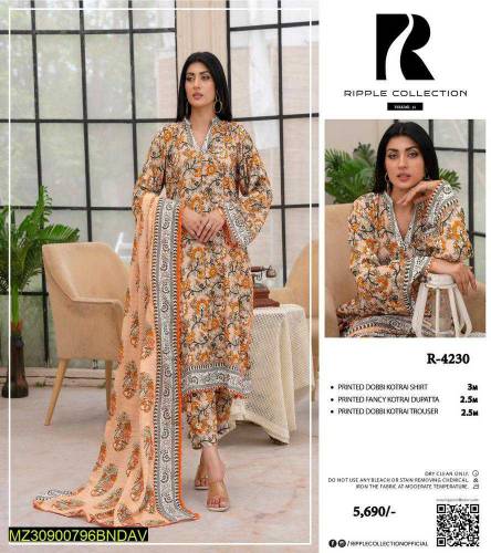 3 Pcs Women's Unstitched Corduroy Printed Suit
