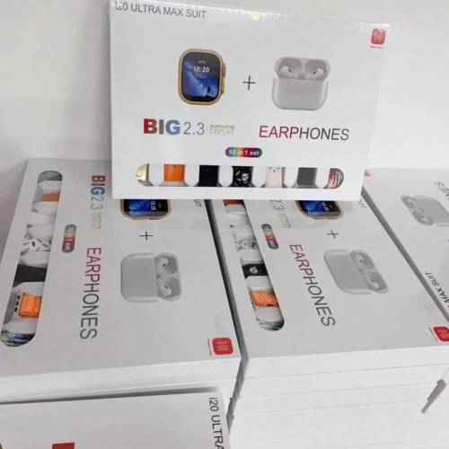 i20 Ultra Max Suit Smartwatch & Earbuds Combo – 10-in-1 Set with 7 Str