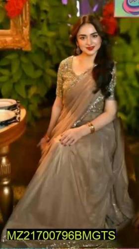 women unstitched shemmer net saree