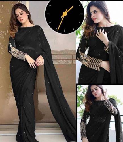 3 PC's women's stitched chiffon sequins embroided saree 