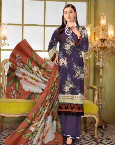3 piece women's unstitched lawn, digital print suit. 
