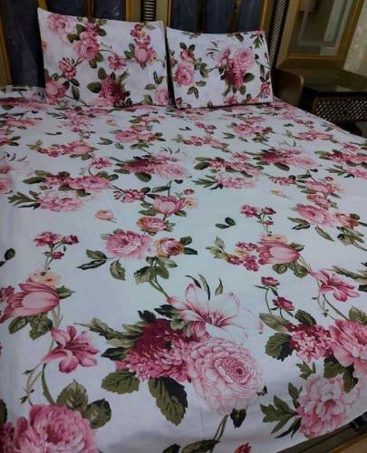 3 PC crystal cotton printed double bedsheet 