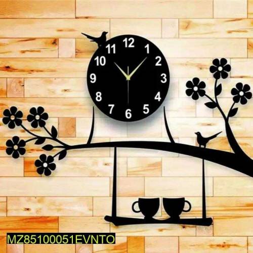 hanging cup with tree branch wooden wall clock