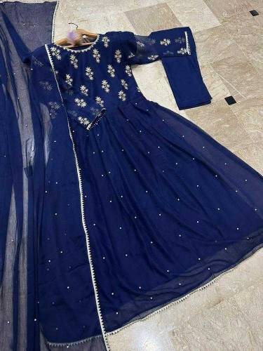 3 pcs women stitched chiffn embroided maxi