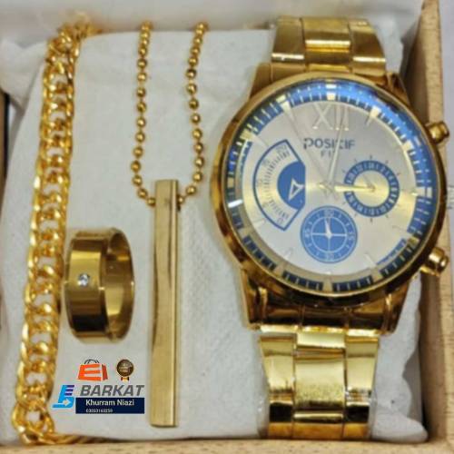 Stylish Causal Watch with 3 piece bracelet Ring Chain