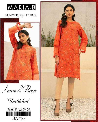 2 Pcs woman unstitched Lawn Embroidered suit 