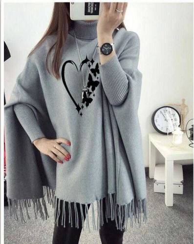 Women's Polyester Herat Printed Poncho Cape Shawl 