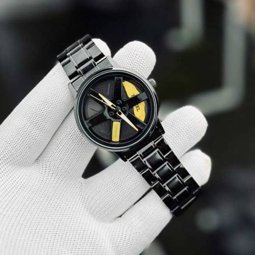 Ma1 Black Car Sport Rim Hub Wheel Wristwatch For Mens