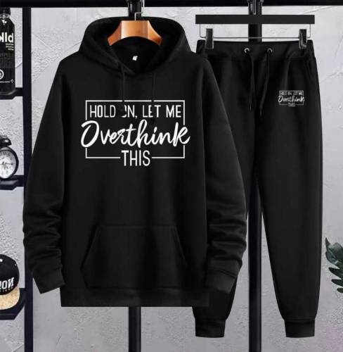  Men's Printed Fleece Hoodie Track Suit - 2 Pcs Set, Over Think