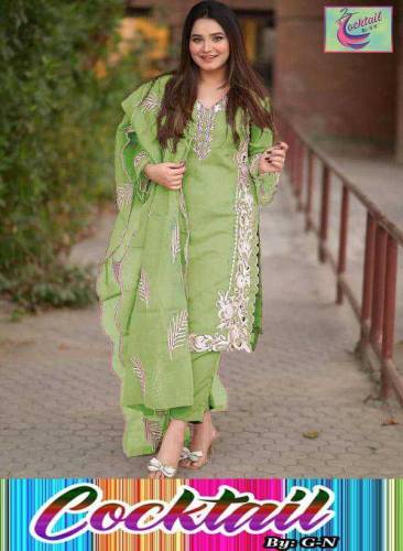 Elegant green organza Embroidered suit set for women 