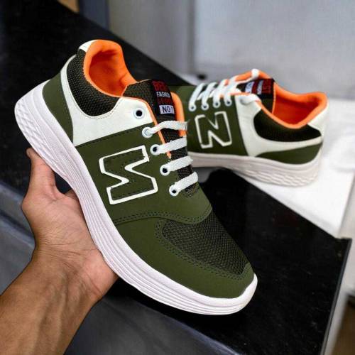 Men's Casual Green Sneakers - Comfortable Synthetic Leather Footwear