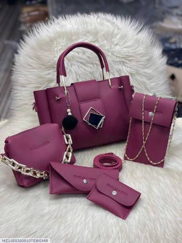 stylish women's Leather Hand Bag set-5 PCs in Stunning colors 