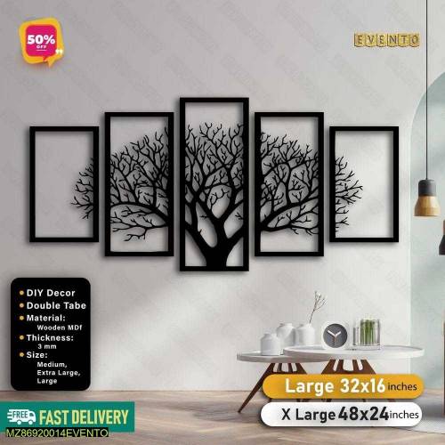 5 frame leaf black wooden wall decor panel large 