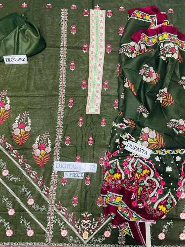 3 pcs women's unstitched embroidered suit 