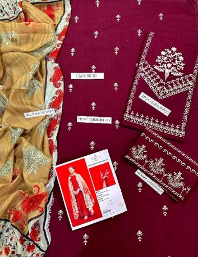 3 pcs women's unstitched embroidered suit