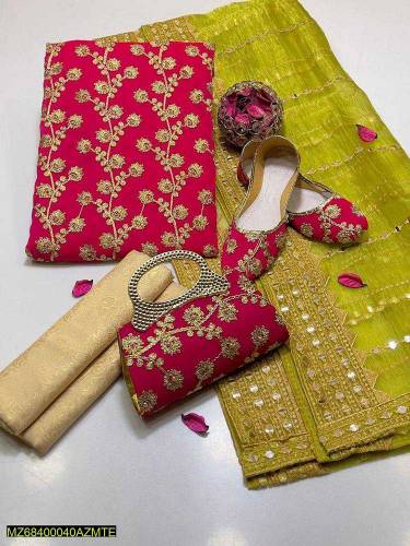 Woman's Unstitched Crinkle Chiffon Embroidered Fancy Drees