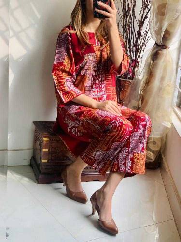 2 Pc Women's Stitched Linen printed suit 