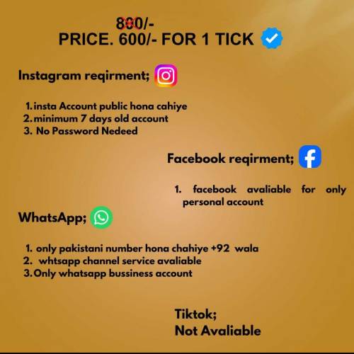 Instagram. TikTok Facebook pa blue tick are available offer price 