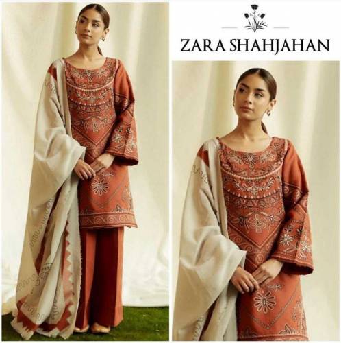 3 pc women's Unstitched Embroidery Suit