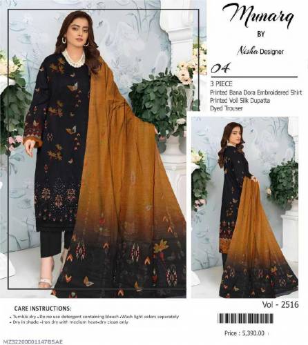 3 Pcs Women's Unstitched Printed Embroidered Suit