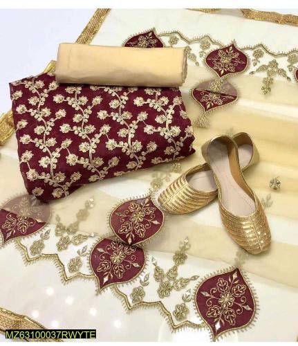 3 piece unstitch suit with free khusaa 